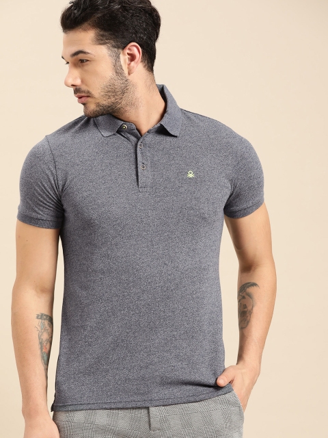 

United Colors of Benetton Men Navy Blue Solid Polo Collar T-shirt