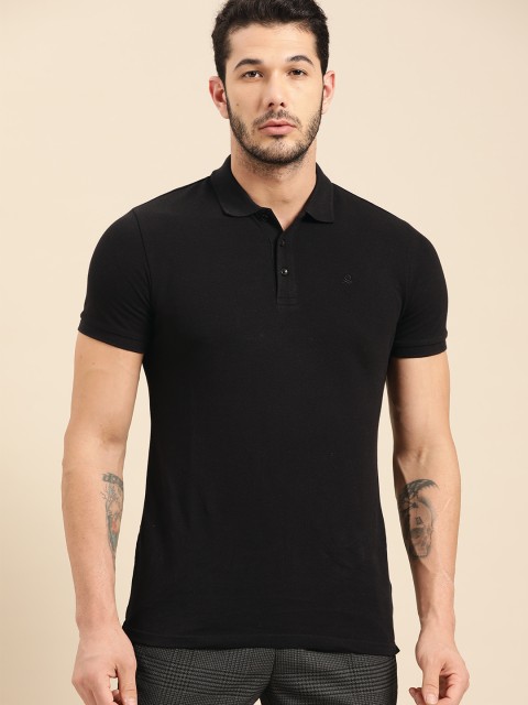 

United Colors of Benetton Men Black Solid Polo Collar T-shirt