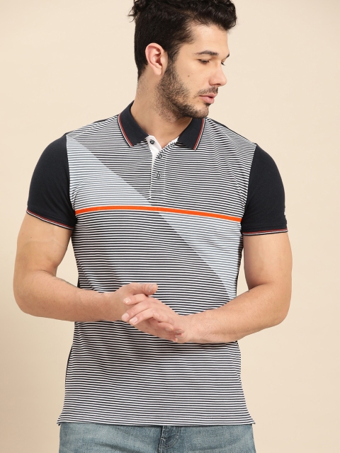 

United Colors of Benetton Men Navy Blue Striped Polo Collar T-shirt