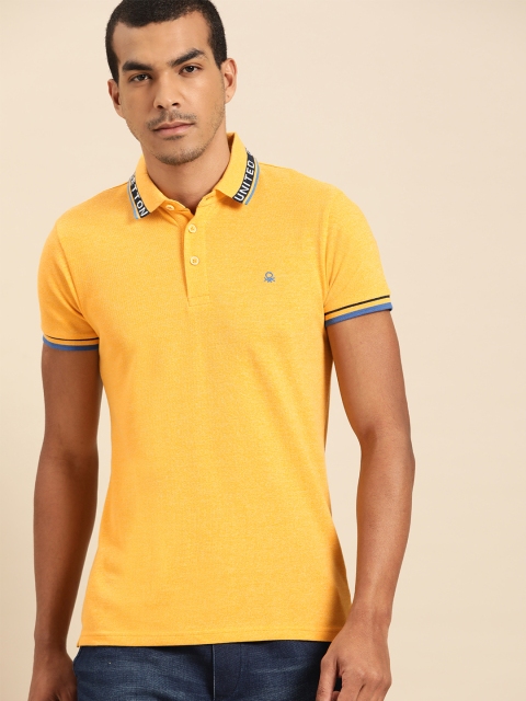 

United Colors of Benetton Men Yellow Solid Polo Collar T-shirt