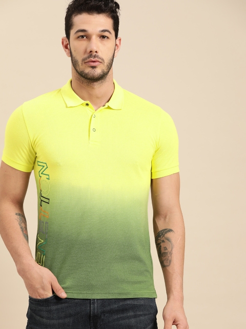 

United Colors of Benetton Men Yellow & Green Dyed Polo Collar T-shirt