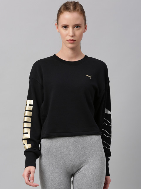 

Puma Women Black Solid Rebel Crew TR Sweatshirt with Printed Sleeve