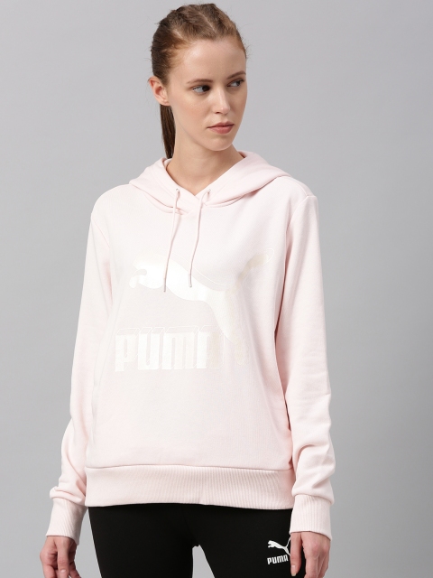 

Puma Women Pink Classics Logo Printed Hooded Sweatshirt