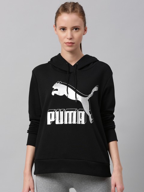 

Puma Women Black Printed Classics Logo Hooded Sweatshirt