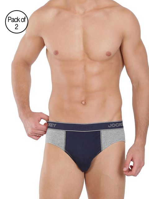 

Jockey Men Pack of 2 Grey Melange & Navy Colourblocked Briefs 1011-0205