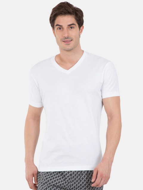 

Jockey Men White Solid V-Neck Lounge T-shirt