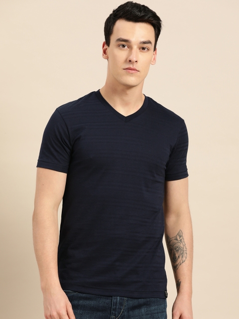 

Jockey Men Navy Blue Self Striped V-Neck T-shirt