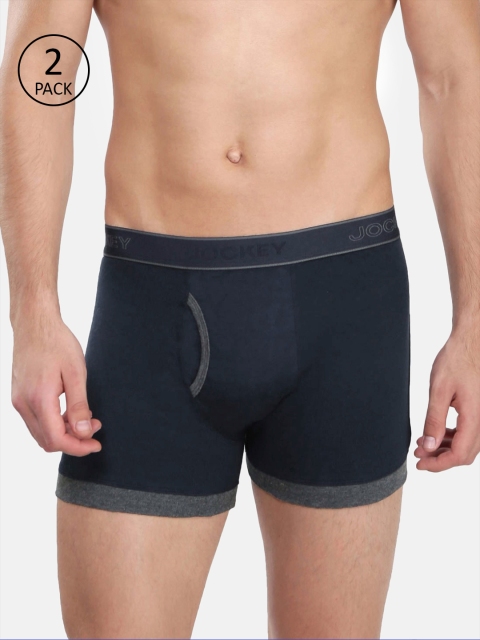 

Jockey Men Pack Of 2 Navy Blue Solid Modern Fit Trunks 1017-0205