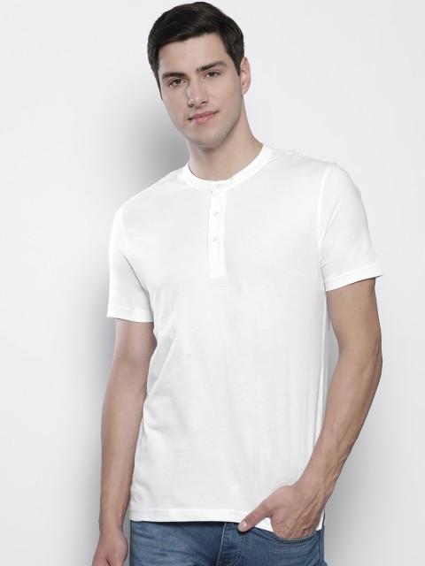 

Marks Spencer Men White Solid Henley Neck Slim Fit Pure Cotton T-shirt