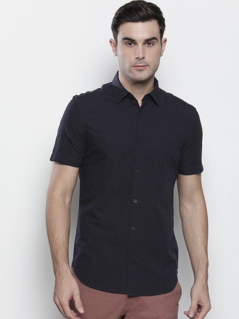 

Marks & Spencer Men Navy Blue & White Regular Fit Self Design Casual Shirt