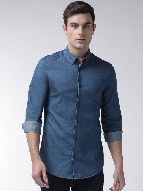 

Marks & Spencer Men Navy Blue Chambray Slim Fit Solid Casual Shirt