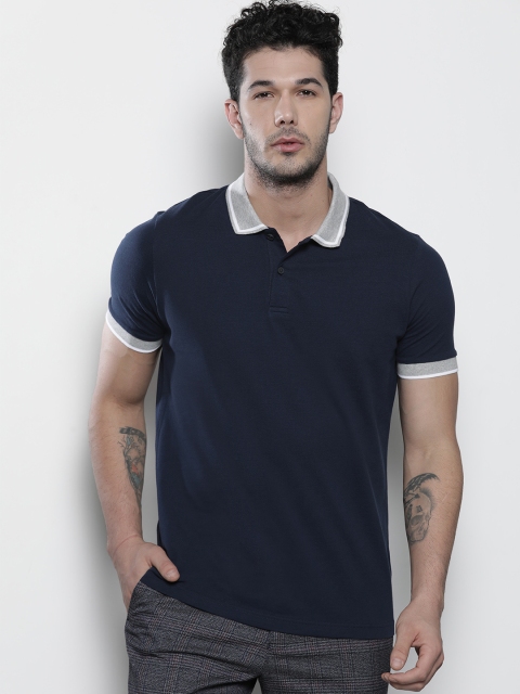 

Marks & Spencer Men Navy Blue Solid Polo Collar T-shirt