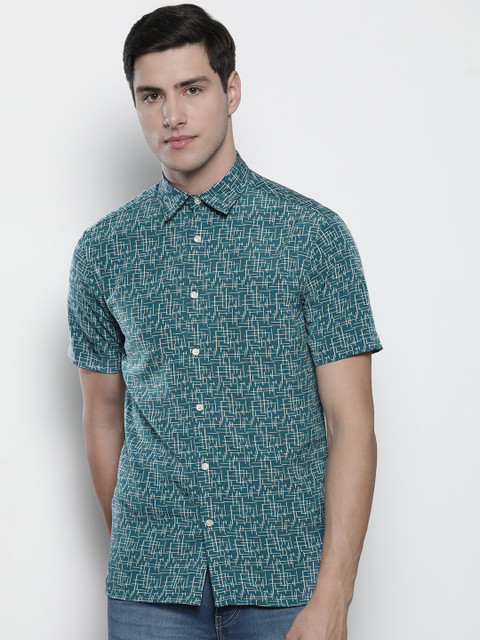 

Marks & Spencer Men Teal Green & White Regular Fit Printed Casual Shirt