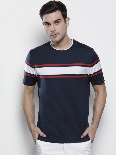 

Marks Spencer Men Navy Blue White Solid Round Neck Pure Cotton T-shirt