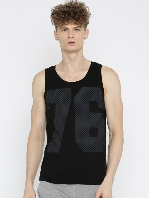 

Jockey Men Black & Charcoal Grey Printed Basic Vest