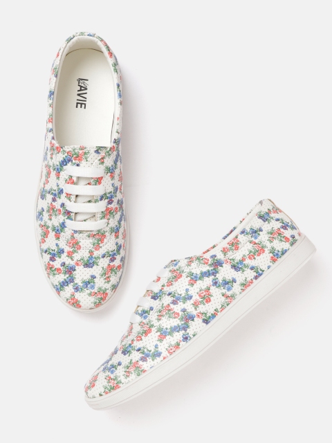 

Lavie Women White & Blue Perforated & Printed Sneakers