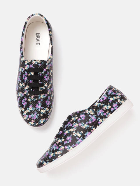 

Lavie Women Black & Purple Perforated & Printed Sneakers