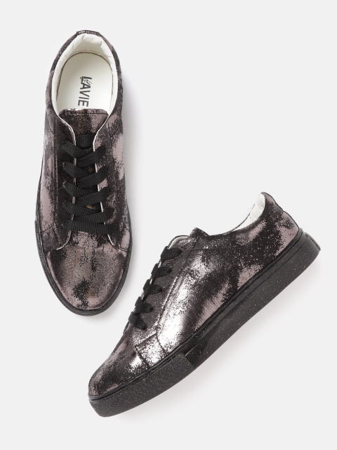 

Lavie Women Gunmetal-Toned Sheen Sneakers, Metallic