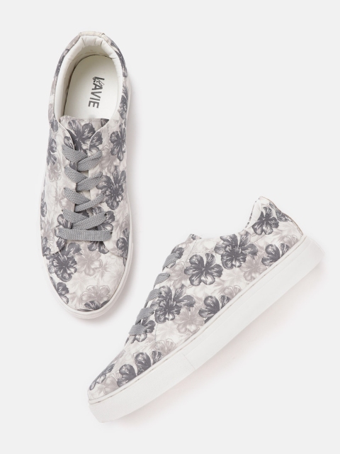 

Lavie Women Grey & White Floral Printed Sneakers