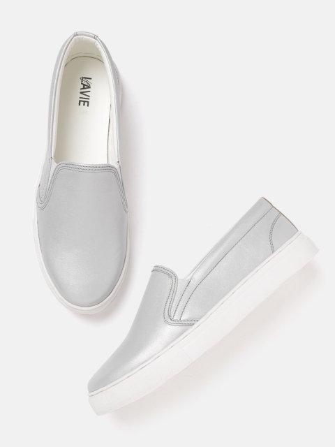 

Lavie Women Silver-Toned Solid Slip-On Sneakers