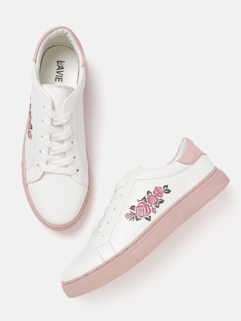

Lavie Women White Solid Sneakers with Embroidered Detail