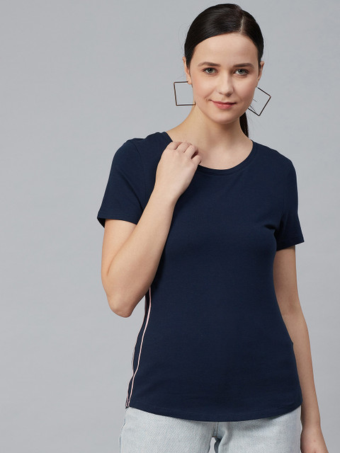 

Marks & Spencer Women Navy Blue Solid Round Neck T-shirt