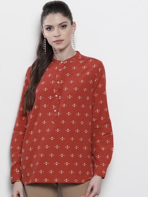 

Marks & Spencer Women Rust Orange & Off-White Printed Top