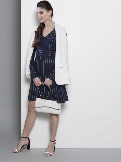 

Marks & Spencer Women Navy Blue & White Striped A-Line Dress