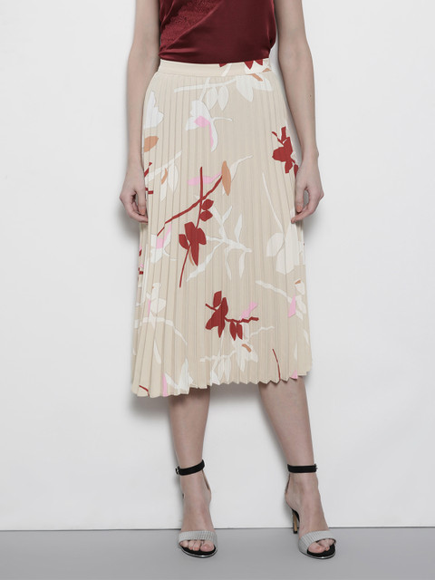 

Marks & Spencer Women Beige & Maroon Accordion Pleated Printed A-Line Skirt, Brown
