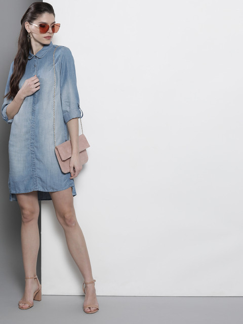 

Marks & Spencer Women Blue Washed Denim Shirt Dress