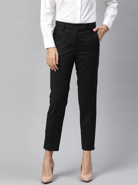 

Marks & Spencer Women Black Regular Fit Solid Cropped Formal Trousers