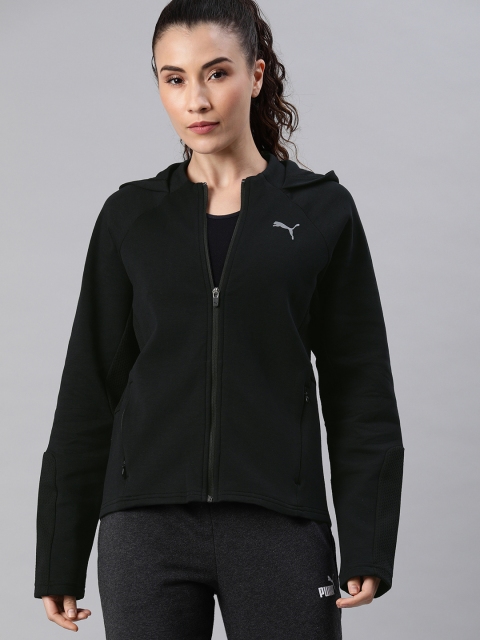 

Puma Women Black Solid Evostripe FZ Hooded Dry-Cell Front-Open Sweatshirt
