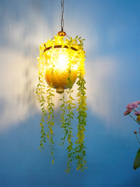 

Fos Lighting Beige & Green Planter Jar Hanging Light