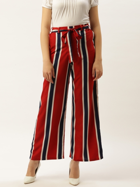 

Darzi Women Red & Navy Blue Striped Straight Palazzos