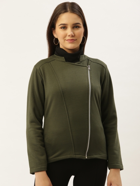 

Darzi Women Olive Green Solid Tailored Jacket