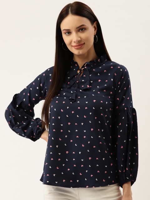 

Darzi Women Navy Blue & Pink Printed Top