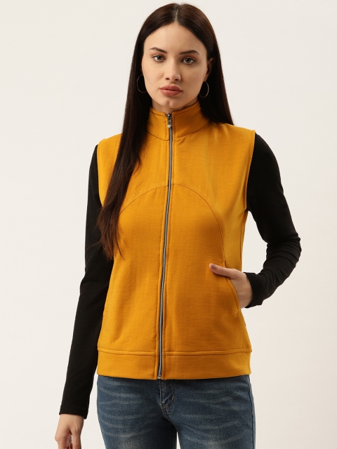 

Darzi Women Mustard Yellow Solid Front-Open Sweatshirt