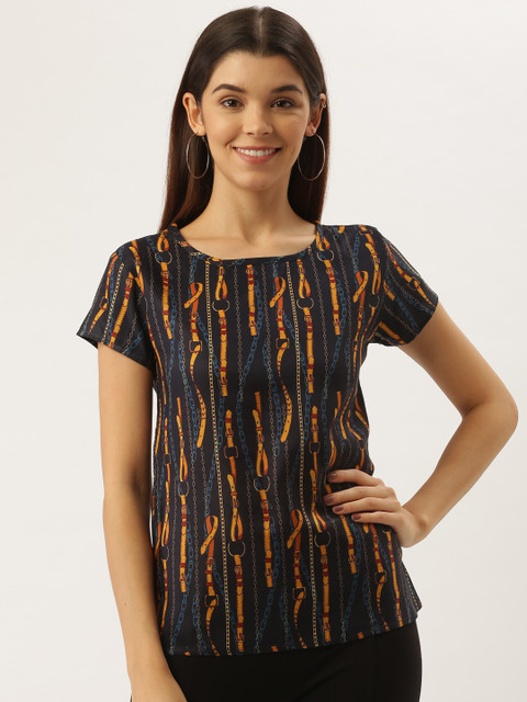 

Darzi Women Black & Mustard Yellow Printed Regular Top