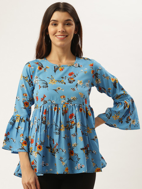 

Darzi Women Blue & Mustard Yellow Printed A-Line Top