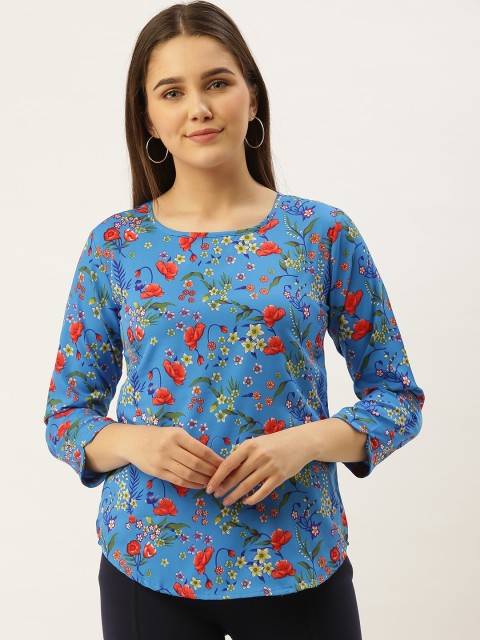 

Darzi Women Blue & Red Floral Print Top