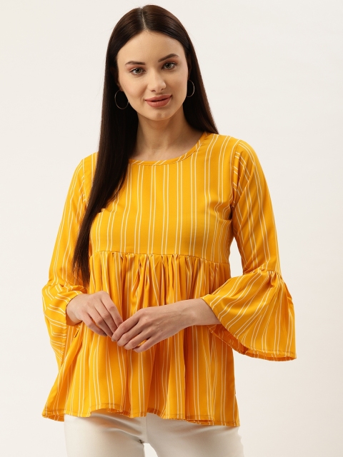 

Darzi Women Mustard Yellow & White Striped A-Line Top