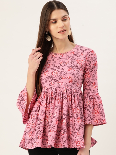 

Darzi Women Pink & Grey Printed A-Line Top