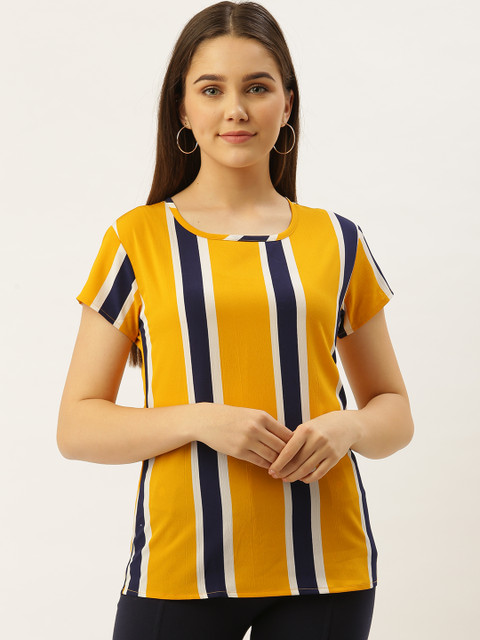 

Darzi Women Mustard Yellow & Navy Striped Top