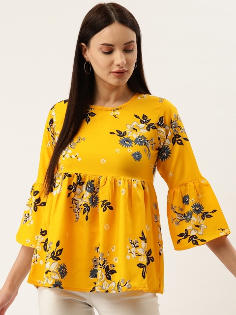 

Darzi Women Yellow & Blue Printed A-Line Top