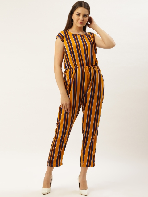 

Darzi Women Mustard Yellow & Burgundy Striped Basic Jumpsuit