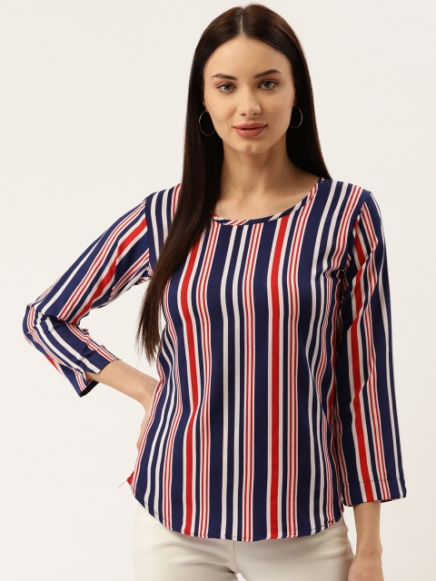 

Darzi Women Navy Blue & Red Striped Top