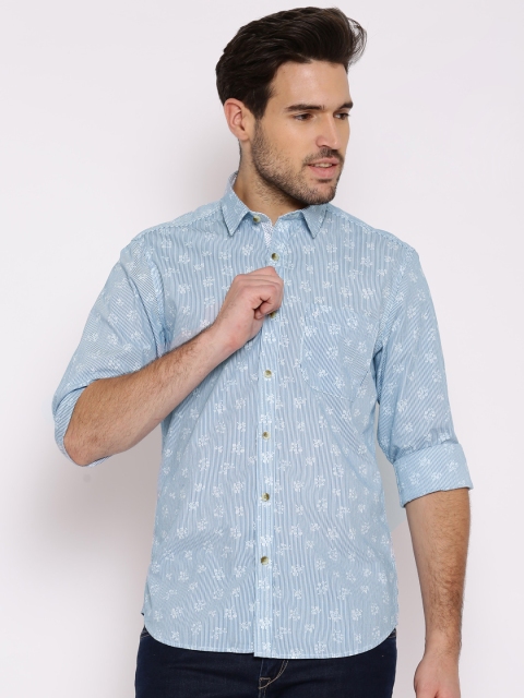

John Players Blue Printed Trim Fit Casual Shirt
