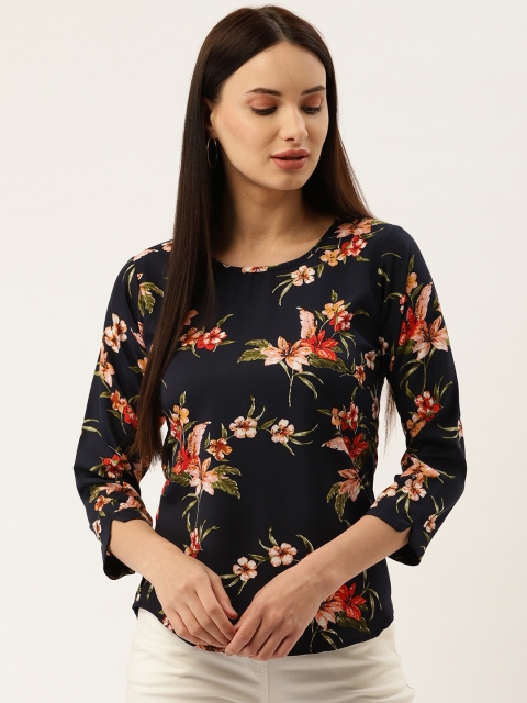 

Darzi Women Navy Blue & Pink Printed Top