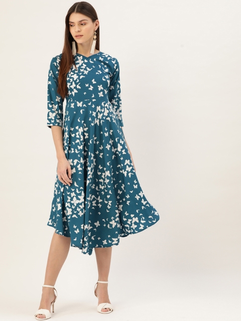 

Darzi Women Teal Blue & White Printed A-Line Dress