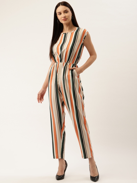

Darzi Women Off-White & Peach-Coloured Striped Basic Jumpsuit